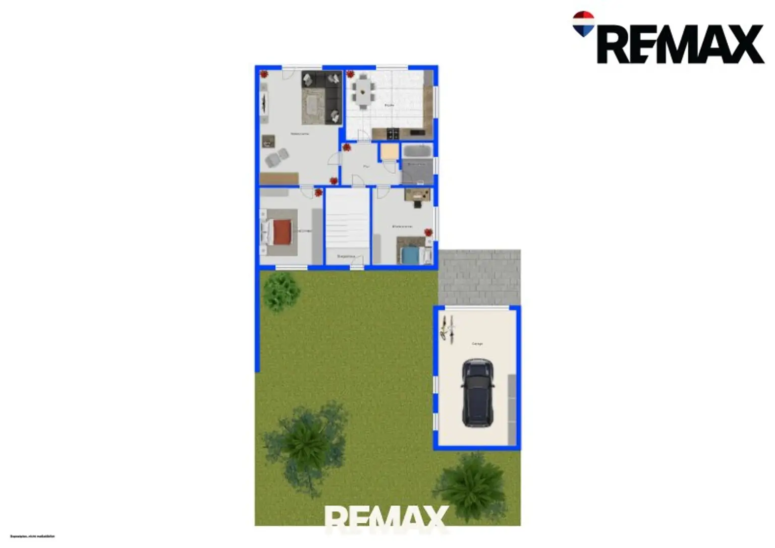 Grundriss EG mit garten und Garage