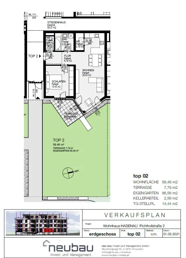 Moderne, sonnige Erdgeschoßwohnung mit Eigengarten und Tiefgarage