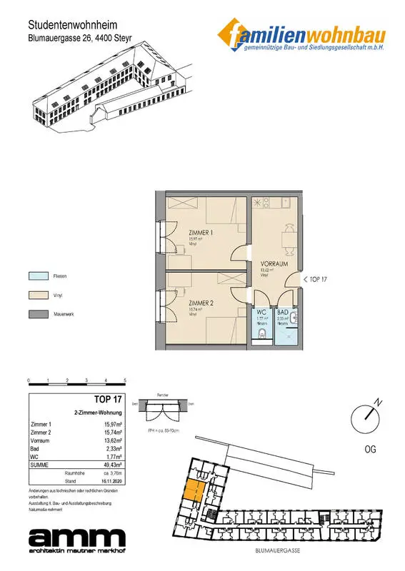 4400 Steyr, Blumauergasse 26 - Studentenwohnheim