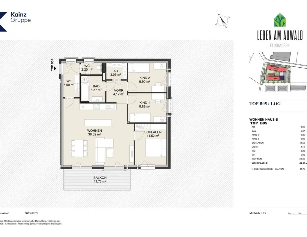 Traumhafte 4-Zimmer-Wohnung mit Balkon und Tiefgaragenplätzen in zentraler Lage von Elixhausen!