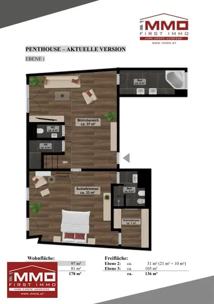 PENTHOUSE IM ZENTRUM VON KORNEUBURG MIT EINZIGARTIGER DACHTERRASSE UND 2 KFZ-STELLPLÄTZEN
