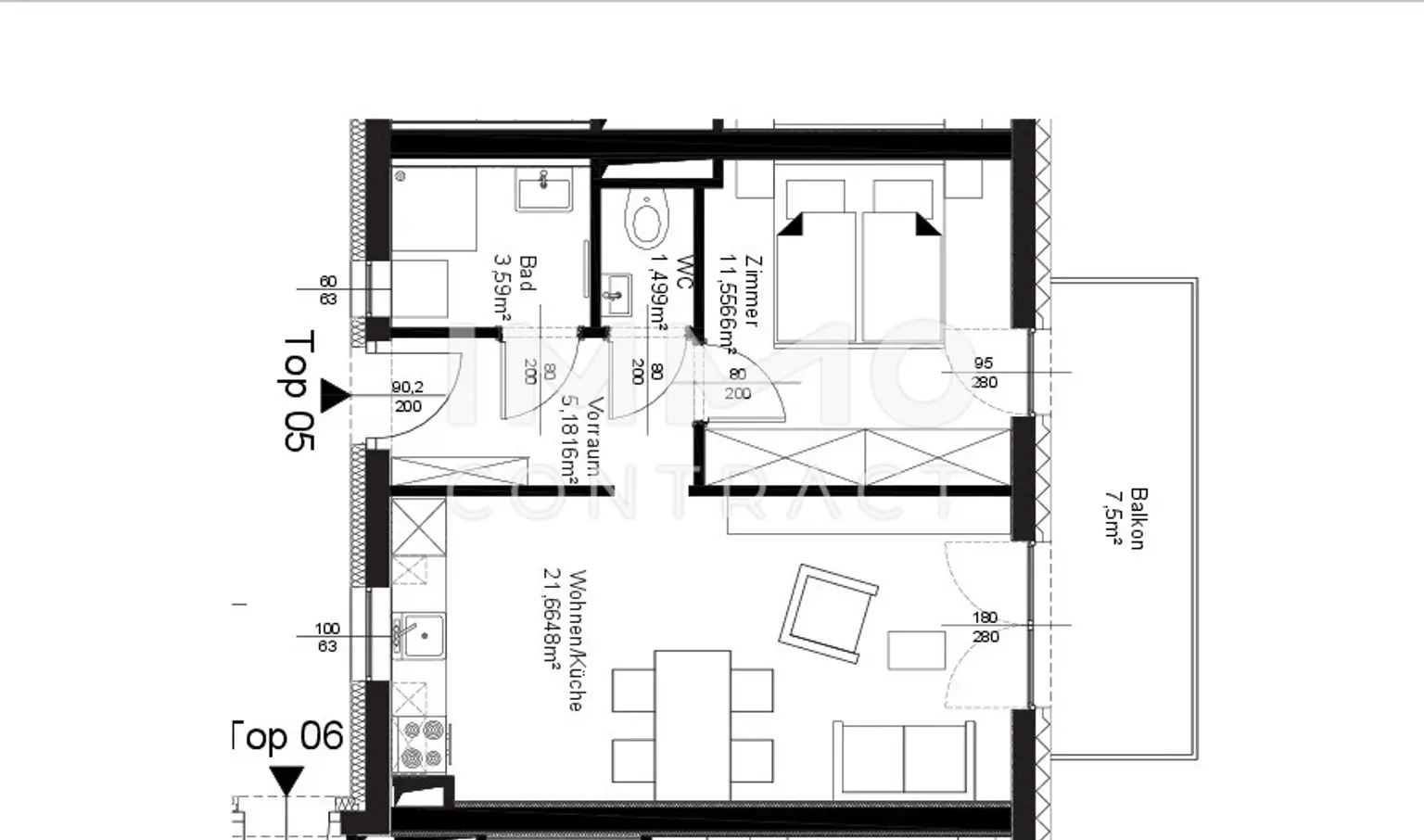 2 Zimmer Wohnung mit Balkon - Augasse 94 - Top 5