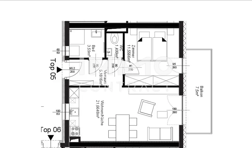 2 Zimmer Wohnung mit Balkon - Augasse 94 - Top 5