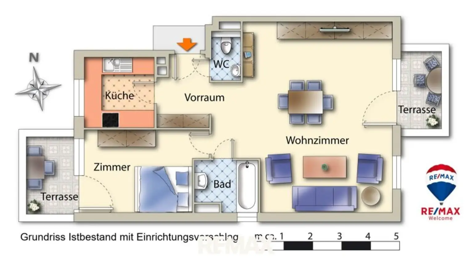 1160 Grundriss 2Zi möb