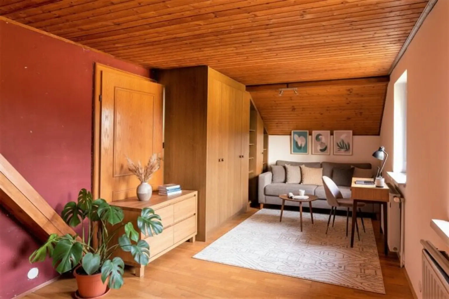 Ausgebauter Dachbodenraum: KI generierte Einrichtung