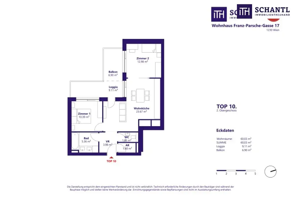 Grundriss Top 10, 2.Obergeschoss, schematische Darstellung