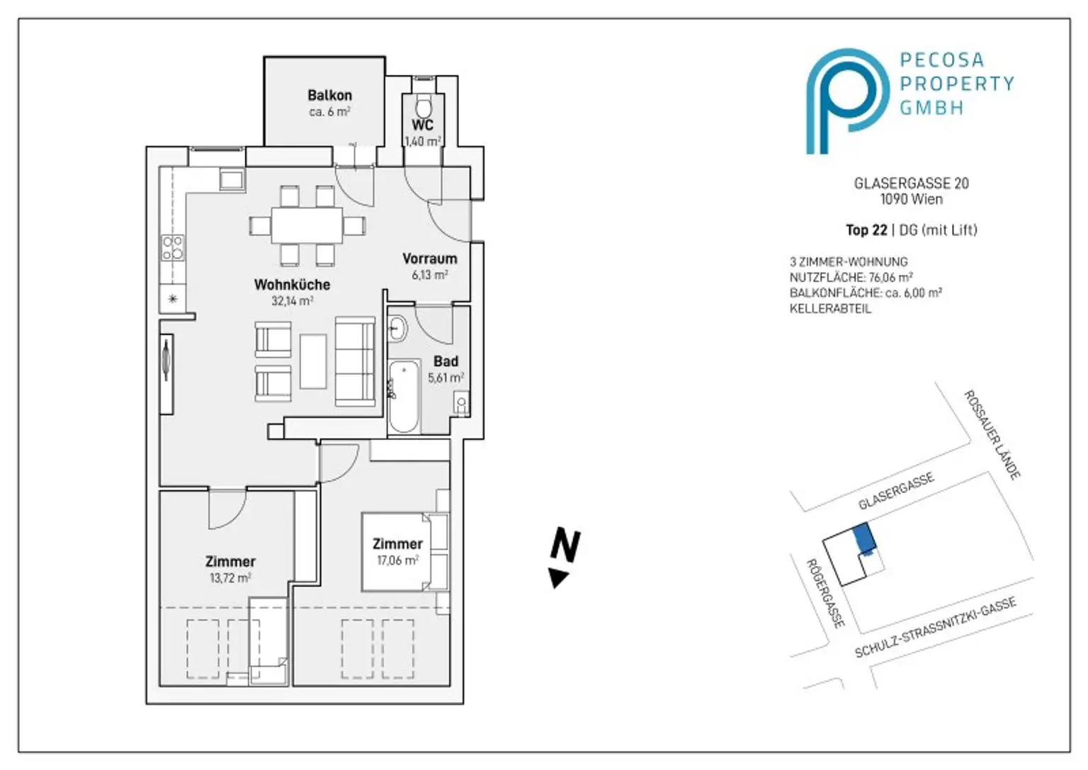 Helle 3-Zimmer Wohnung mit Balkon Nähe Donaukanal