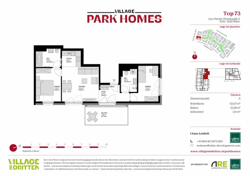 „Village im Dritten – PARK HOMES“ Provisionsfreie 3-Zimmer Eigentumswohnung (Erstbezug!) Top 73