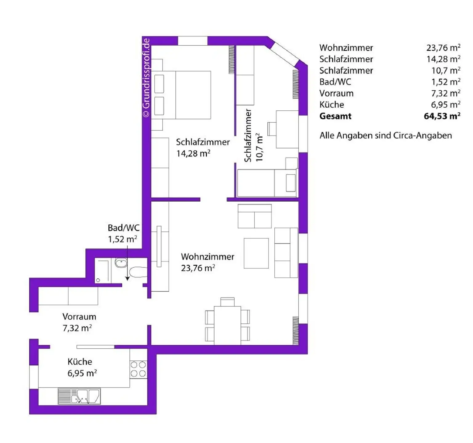 Planskizze möbliert ETW 2100 Korneuburg