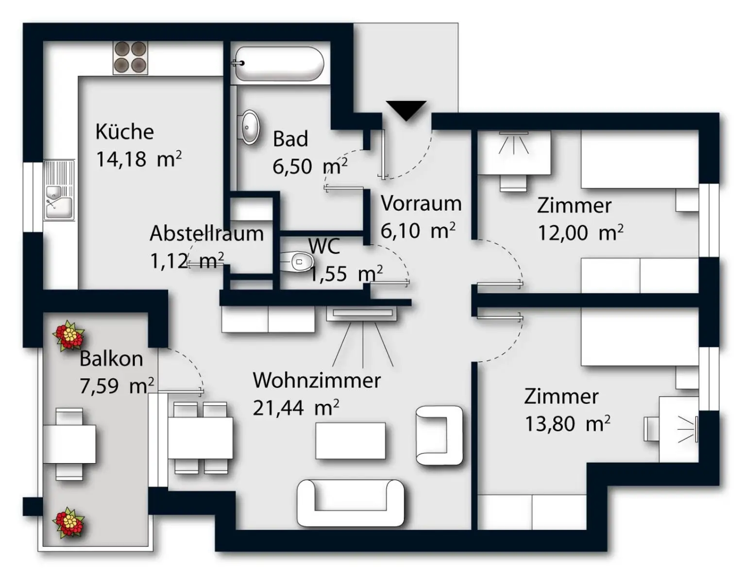 Grundriss mit Möbel