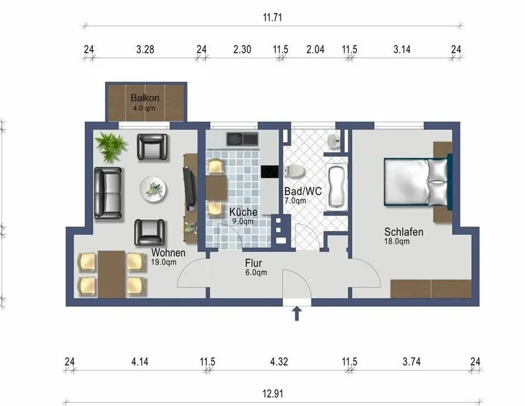 2-Zimmer Wohnküche Balkon - provisionsfrei ab sofort - Heizkosten und Betriebskosten inklusive