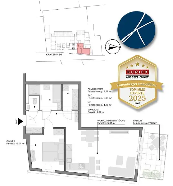 Erstklassige Balkonwohnung mit Blick in´s Grüne (Top 7) - Neubauprojekt am Kremser Steindl