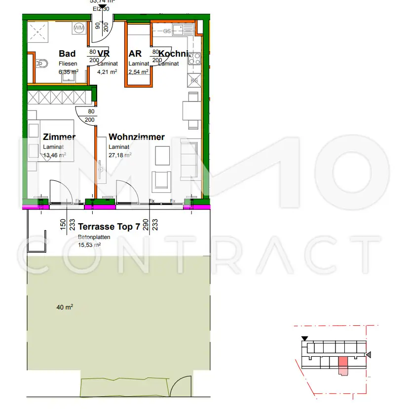53,71qm 2ZI- Balkon-Wohnung