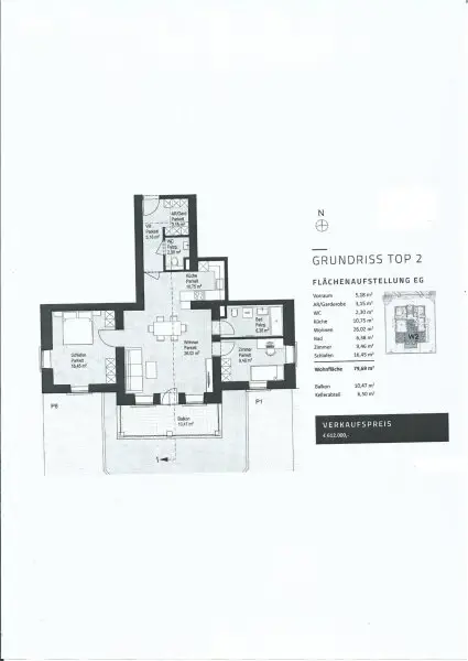 Plan - 3-Zimmerwohnung mit Lift und Balkon in generalsanierter Ceconi-Villa Kauf Elisabeth-Vorstadt Salzburg