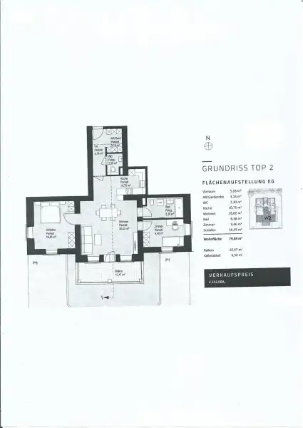 Plan - 3-Zimmerwohnung mit Lift und Balkon in generalsanierter Ceconi-Villa Kauf Elisabeth-Vorstadt Salzburg