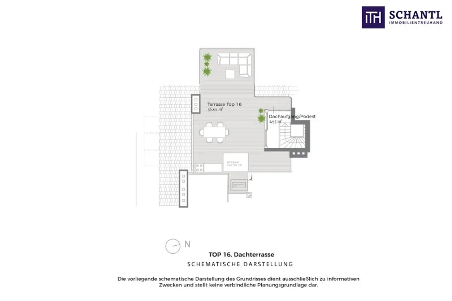 Grundriss Dachterrasse Top 16, schematische Darstellung