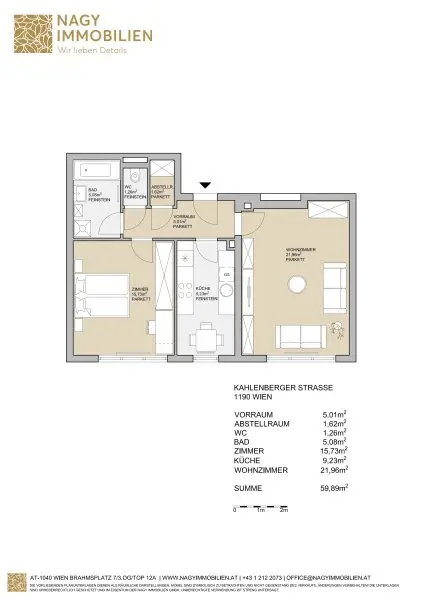 Lichtdurchflutete 2-Zimmer-Wohnung in Nußdorf zu vermieten!