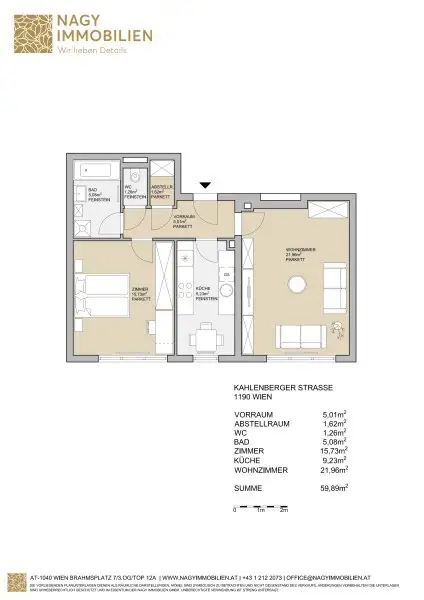 Lichtdurchflutete 2-Zimmer-Wohnung in Nußdorf zu vermieten!