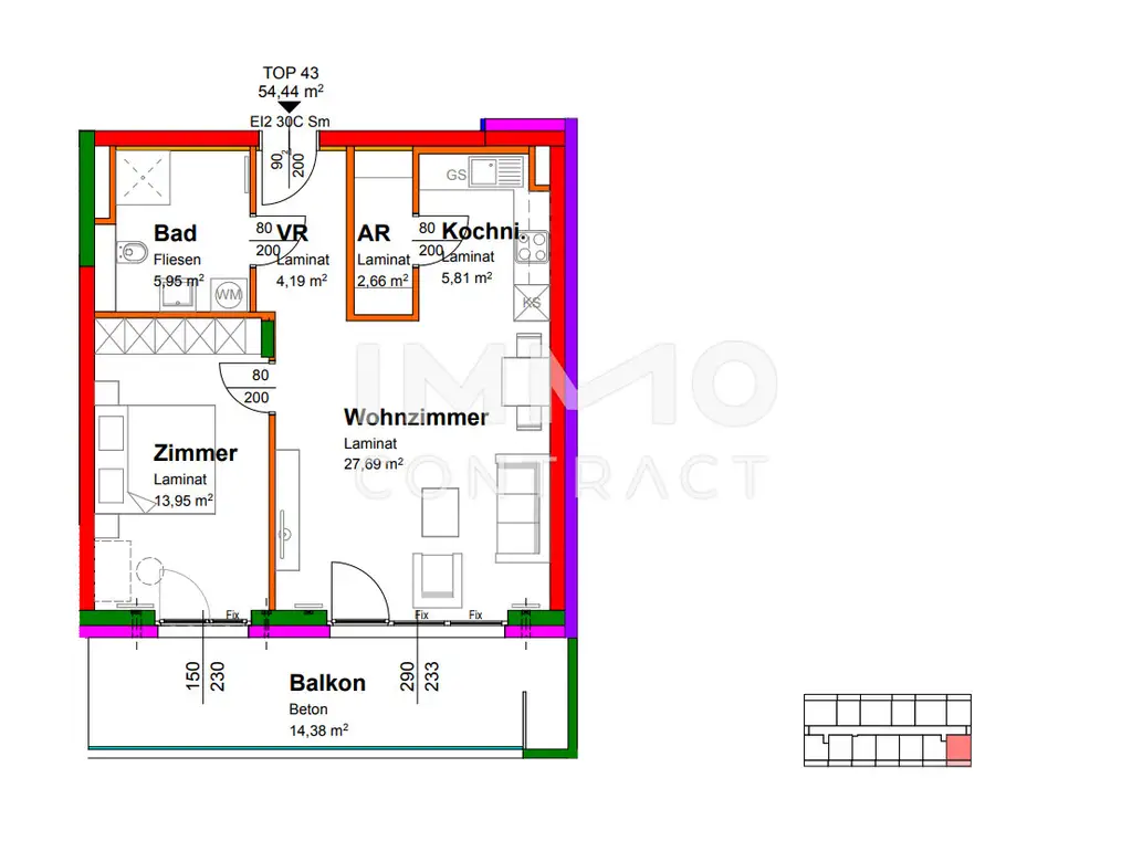 54,23qm 2ZI- Balkon-Wohnung