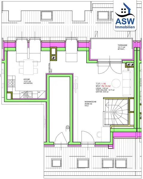 Schöne 2-Zimmer-Maisonettewohnung mit großzügiger Dachterrasse