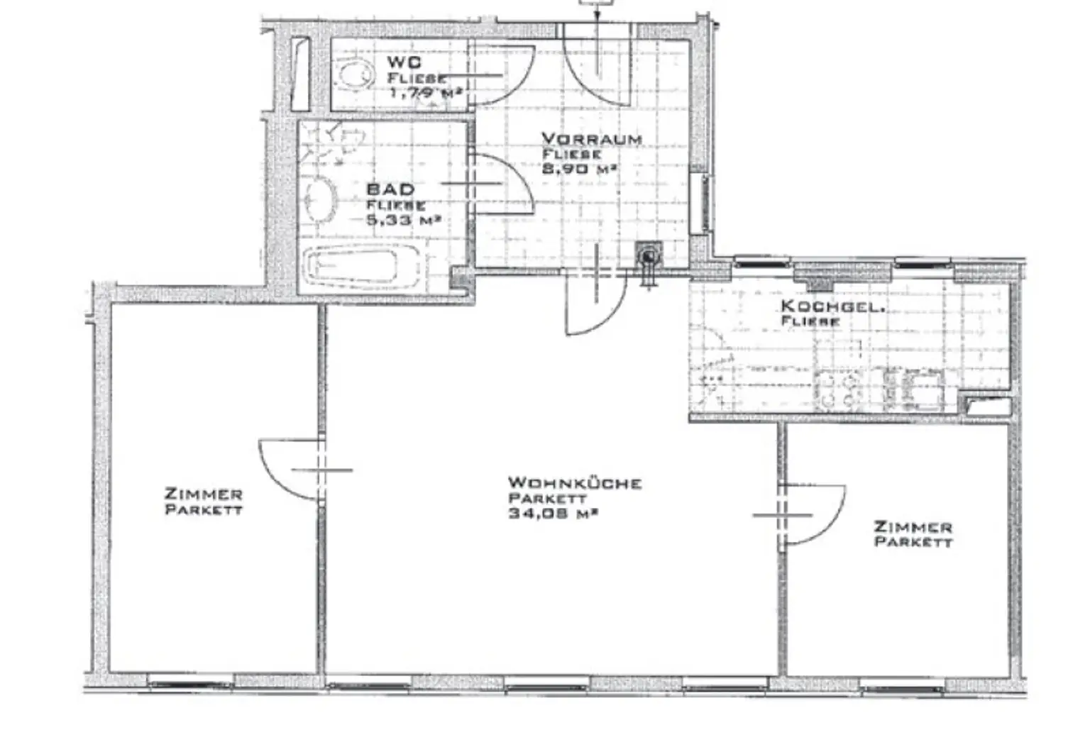 DACHGESCHOSS, sonnige 74 m2 Neubau, Wohnküche, 2 Zimmer, Wannenbad, Parketten, Holbeingasse