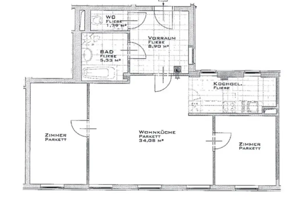 DACHGESCHOSS, sonnige 74 m2 Neubau, Wohnküche, 2 Zimmer, Wannenbad, Parketten, Holbeingasse
