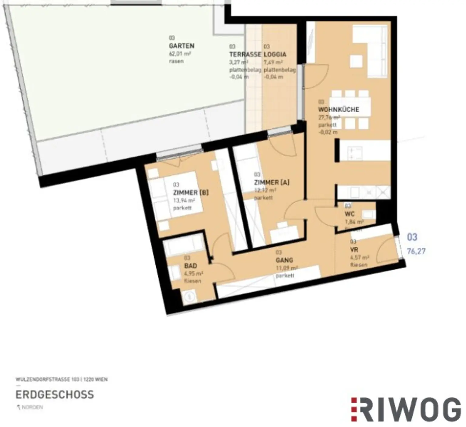 Erstbezug nach Neuerrichtung - Moderne 3-Zimmer Wohnung mit großem Eigengarten & Terrasse
