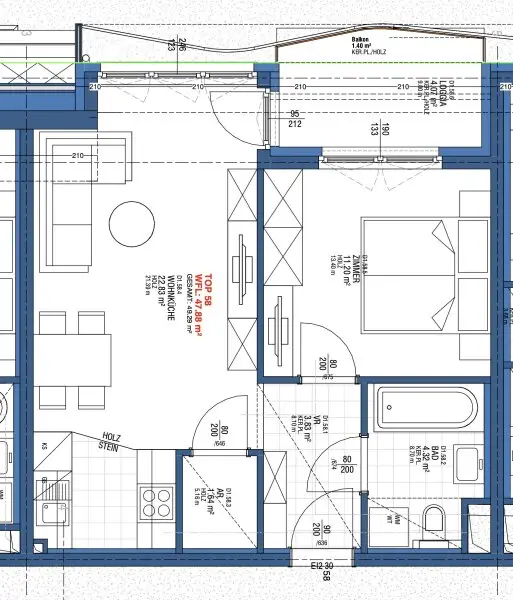 U3 Kendlerstraße: helle ruhige klimatisierte 2-Zimmer-Dachgeschosswohnung mit Loggia/Balkon