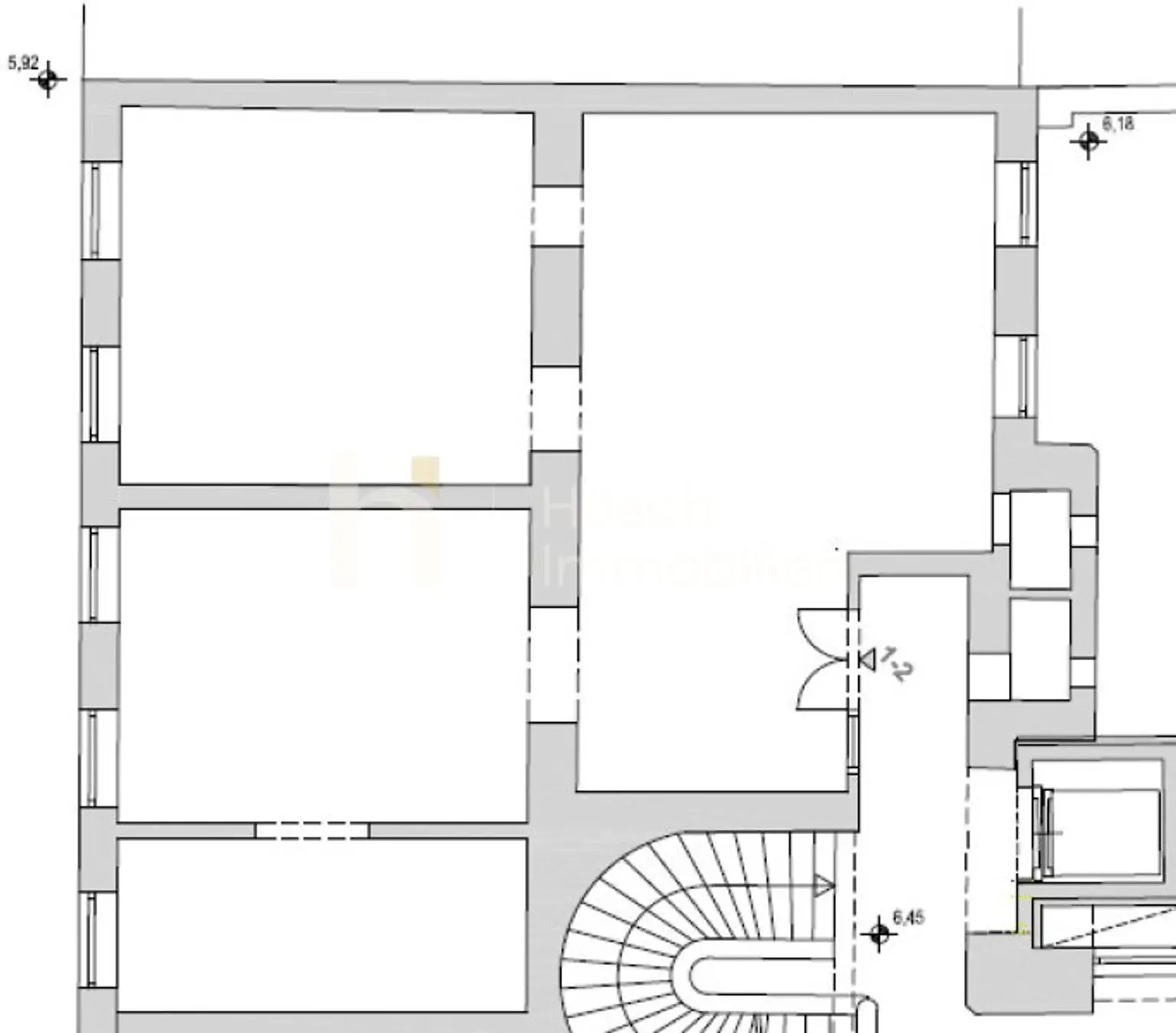 Grundriss Teilbereich Top 1–2 – Lager, historische Planunterlage