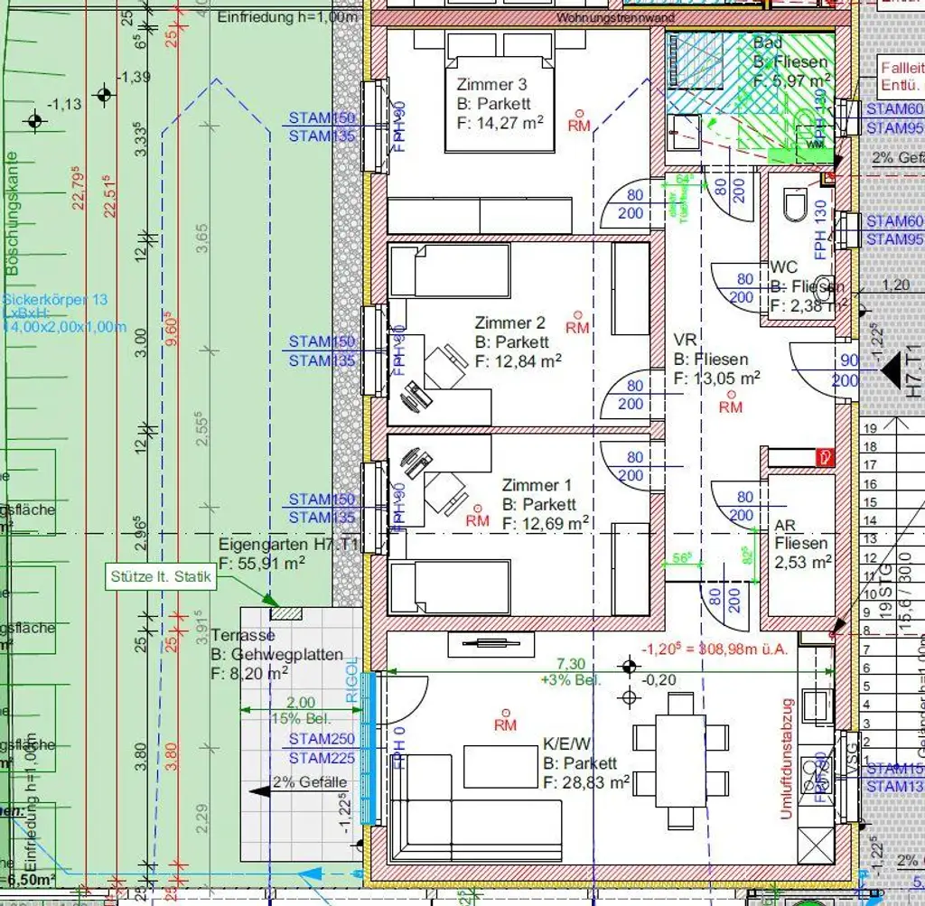 Gartenwohnung mit 92 qm Wohnfläche - 4 Zimmer, in Werndorf/  H 7 Top 1