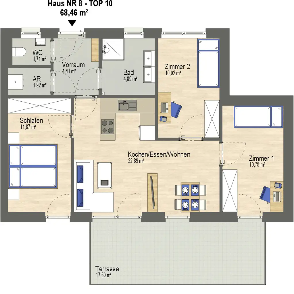 4 Zimmer-Balkonwohnung mit traumhaftem Balkon und 2 Tiefgaragenparkplätzen in spitzen Lage in Kalsdorf