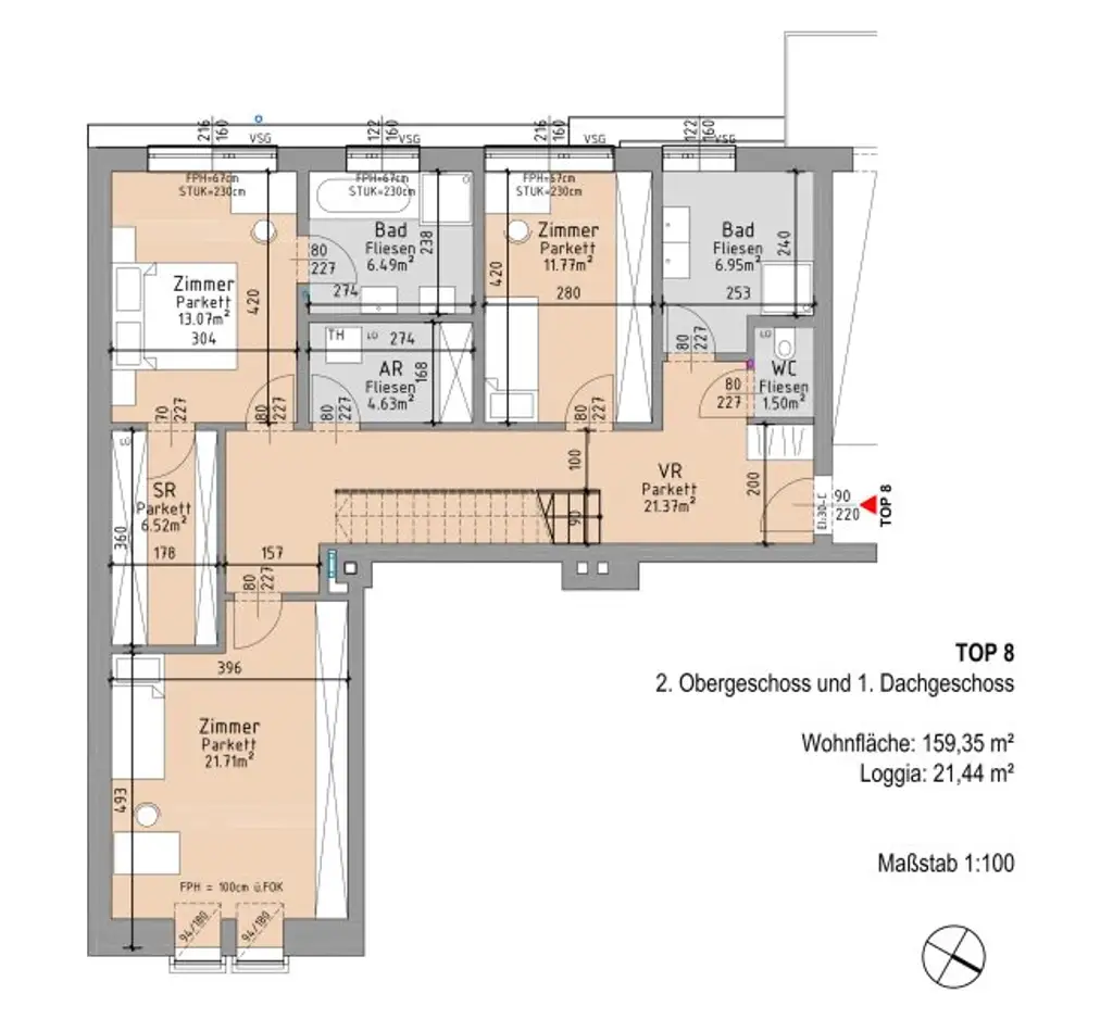 Elegante DG-Maisonette mit Terrasse und Blick in den Garten des Palais Schönburg