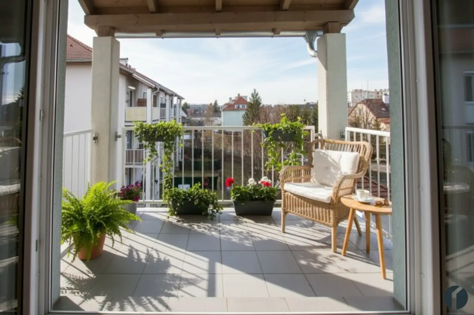 Balkon Einrichtungsbeispiel (KI-generiert)