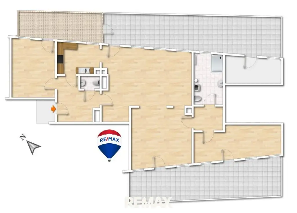 Grundriss - Ist-Zustand 3 Zimmer mit N-Pfeil