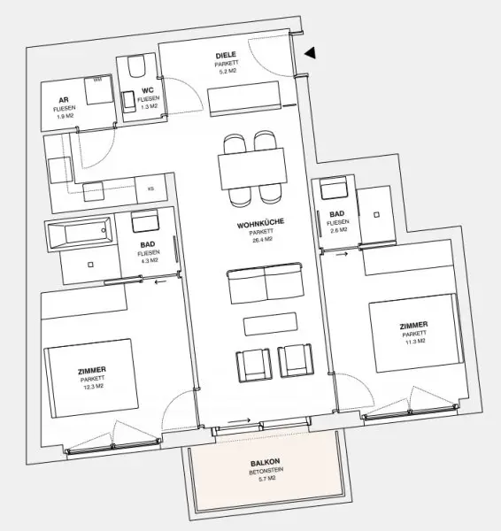 ++MOLLARD 50++ Außergewöhnliche 3-Zimmer-Wohnung mitten im Herzen der Stadt (1/7)