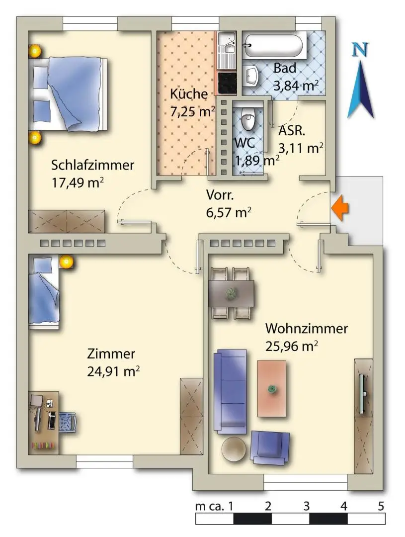 Plan möbliert
