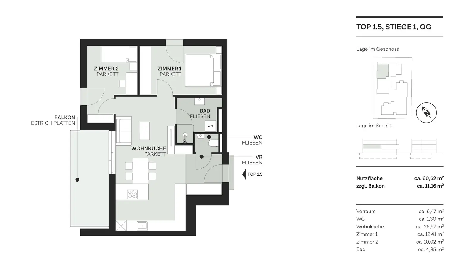Grundriss Top 5, Stiege 1