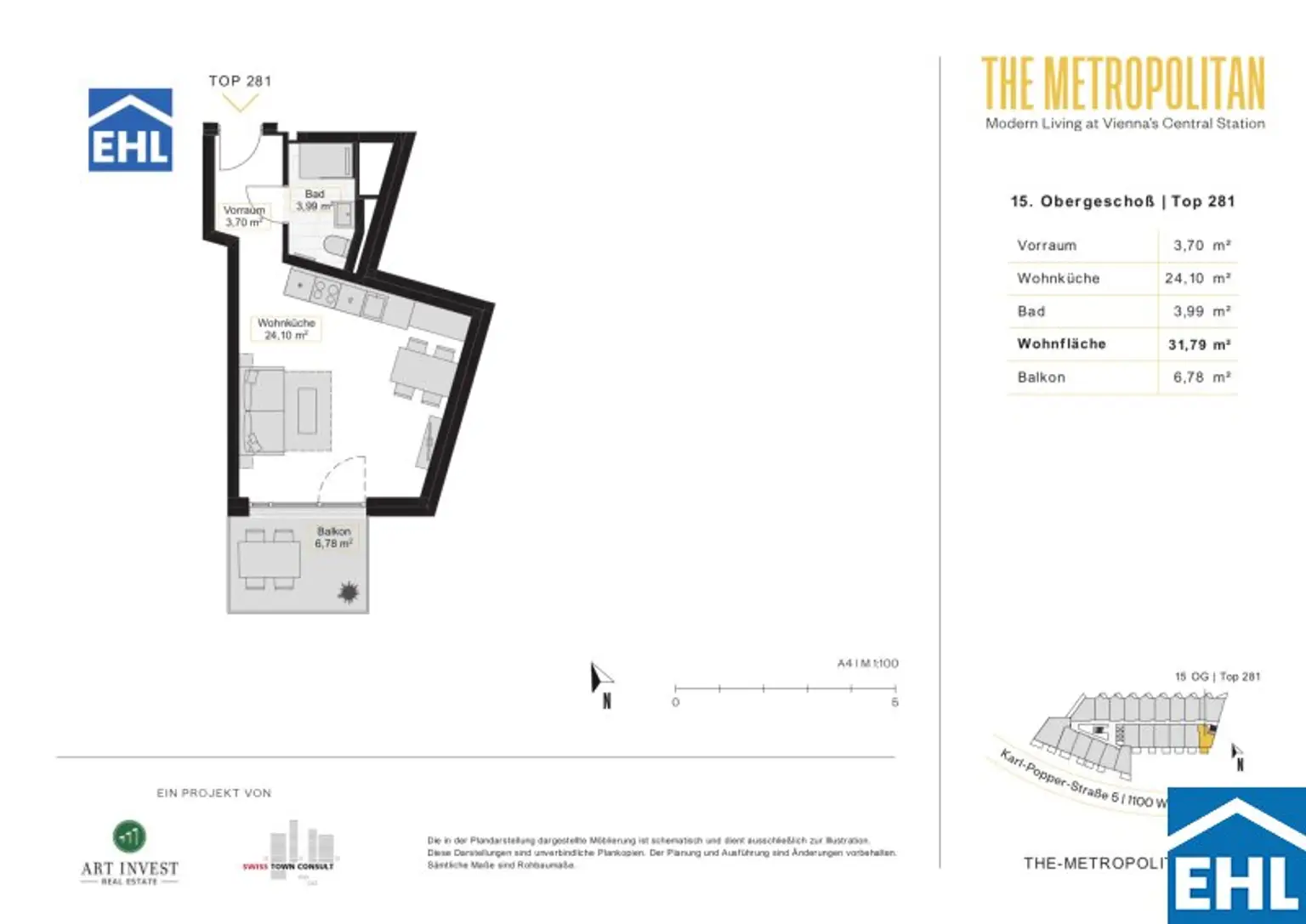 Sonnwendviertel - Großzügige 1-Zimmer-Wohnung im 15. OG mit Balkon im Sonnwendviertel - Fitnessraum, Co-Working & Rooftop-Terrasse inklusive!