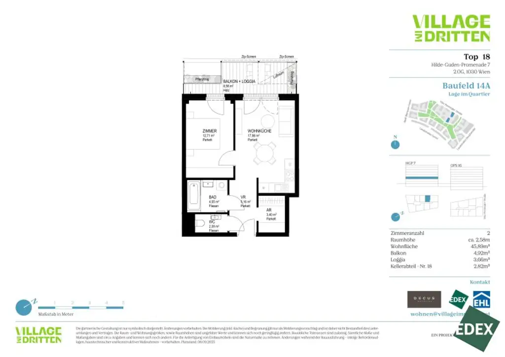 VILLAGE IM DRITTEN | PERFEKT GESCHNITTENE 2-ZIMMER WOHNUNG MIT BALKON