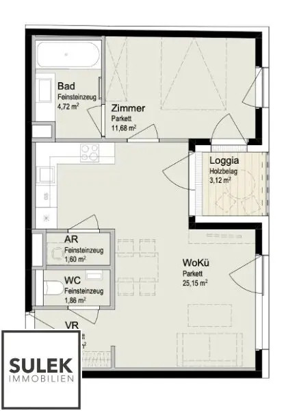 ** ab 1.1.26: hofseitige helle 2 Zimmer-Neubauwohnung mit Loggia ~ Top Lage ~ Zieglergasse **