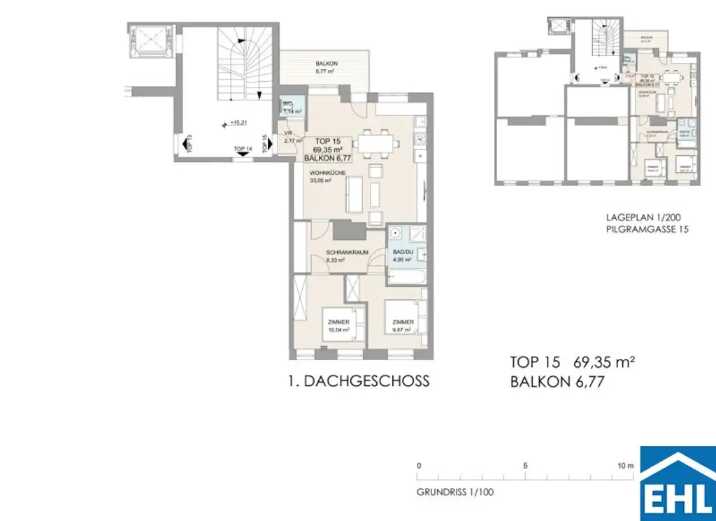 Im Dachgeschoßausbau: 3-Zimmerwohnung mit Balkon in U-Bahn-Nähe