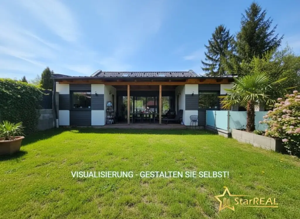 Ihr Traum vom Eigenheim – gestalten Sie selbst! Bungalow-Rohbau mit 485 m² Eigengrund, 2 Terrassen & Carport.