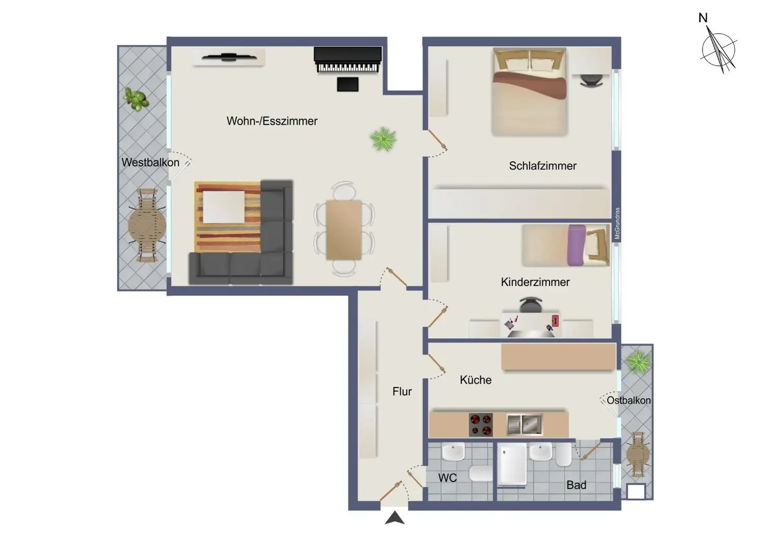 Liebevoll sanierte 3-Zimmer-Wohnung mit zwei Balkonen nähe Stadtstrand