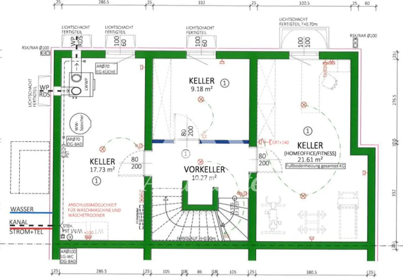 Vollunterkellerung Plan