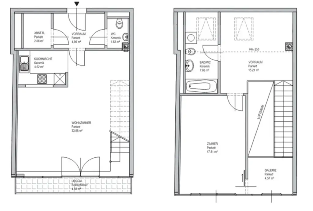 INNSTRASSE, FERNBLICK, unbefristete 97 m2 Dachgeschoß-Maisonette mit Loggia, 2 Zimmer, Komplettküche, Wannenbad, Parketten, gefördert