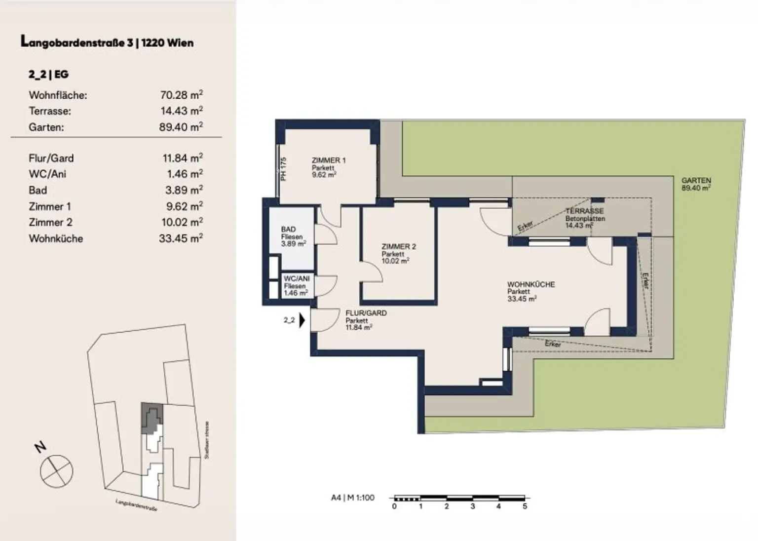 Neuwertige Gartenwohnung an der Langobardenstraße - Hofruhelage - Luftwärmepumpe