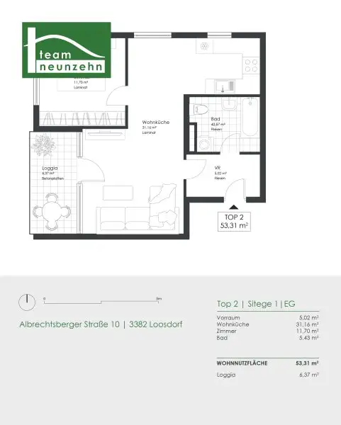 Unbefristete 2-Zimmer-Wohnung mit Eigengarten!