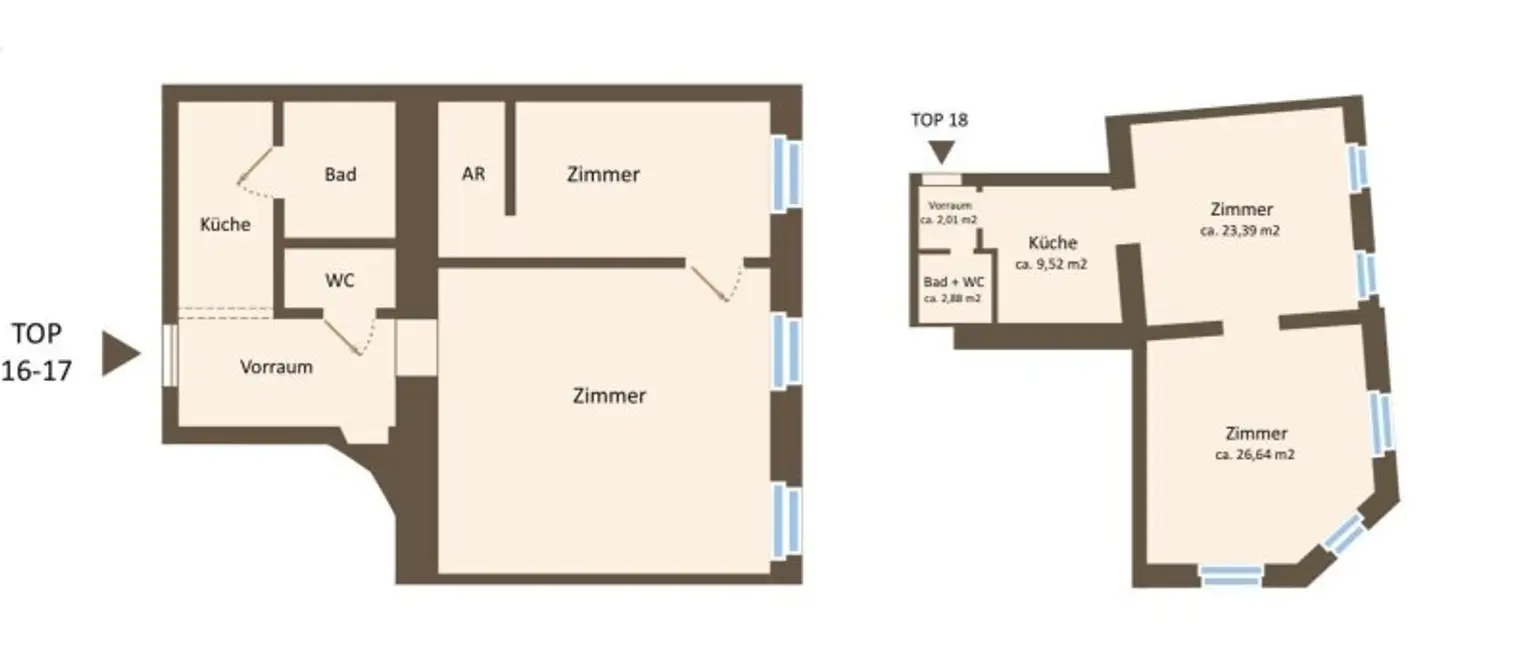 2 Einheiten Nebeneinanderliegend (65 + 47,50m²)
