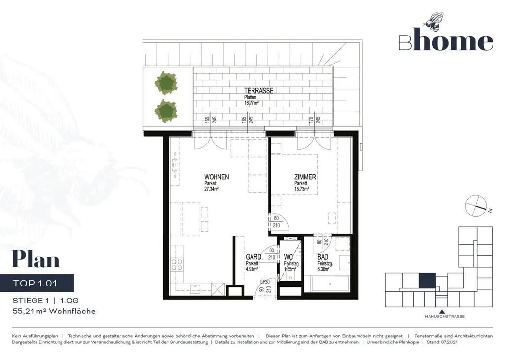 "BHome" - Tolle hofseitige 2-Zimmer Wohnung mit Balkon und Küche!