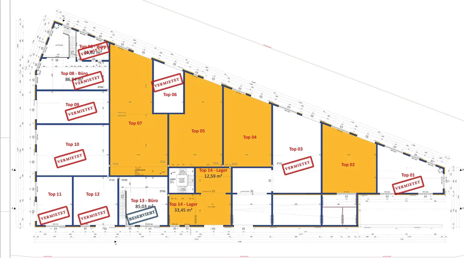 Gewerbe-/ Büro-/ Ordinations-/ Lagerflächen von 96 - 307 m² Fläche im Gewerbepark Ansfelden zu vermieten, Nähe A1 (Audorf Süd) (Top 14)
